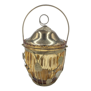 Mid 20th Century Japanese Amber Optic Glass Musical Biscuit Jar With Grape Leaf Filigree