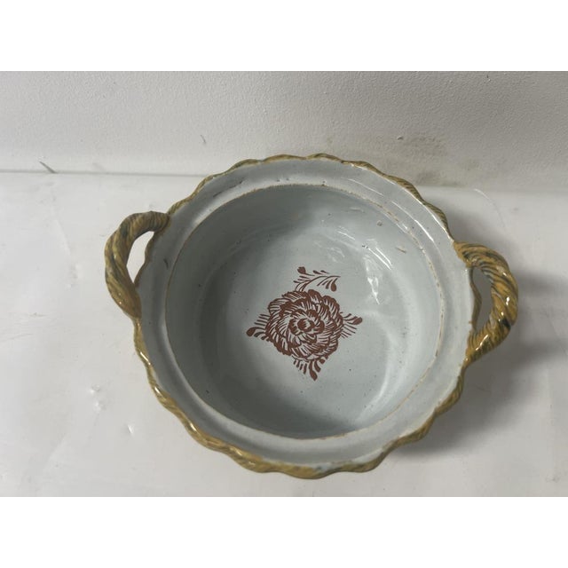 Antique Polychrome Earthenware Butter Dish with Two Handles, 1800s For Sale - Image 5 of 12