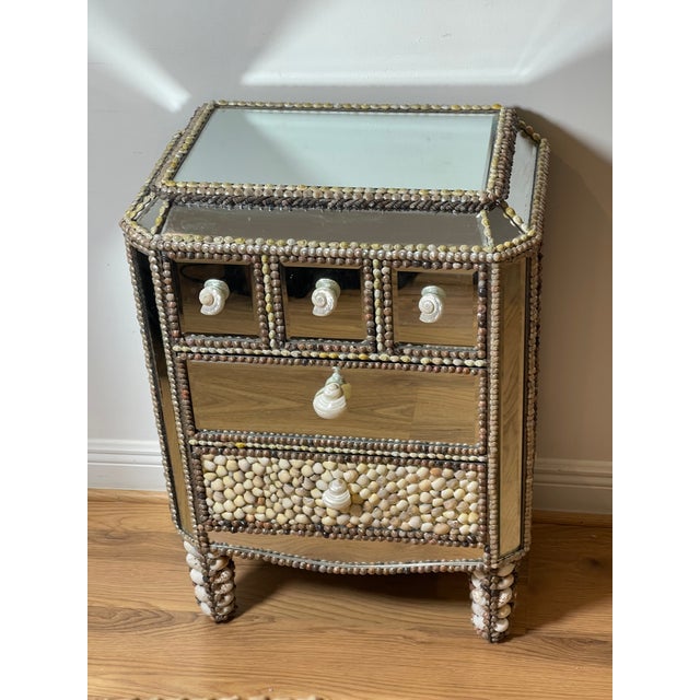 Hollywood Regency 1970s Gorgeous Sea Shell Encrusted Mirrored Commode For Sale - Image 3 of 8