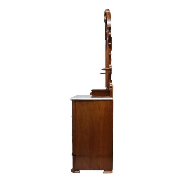 Carved Walnut Marble Top 3 Drawer Dresser With Extra Hidden Drawer C1880 For Sale - Image 11 of 12