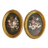Vintage Floral Prints in Oval Florentine Frames - A Pair For Sale