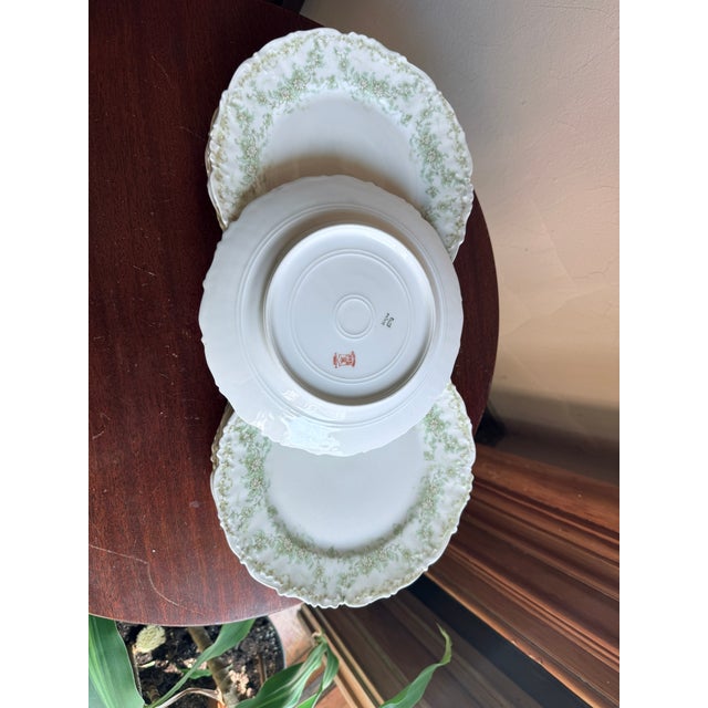 Late 19th Century Elite Works Limoges France Porcelain Salad Plates (9) Green Floral Garland Scalloped Edge For Sale - Image 9 of 9