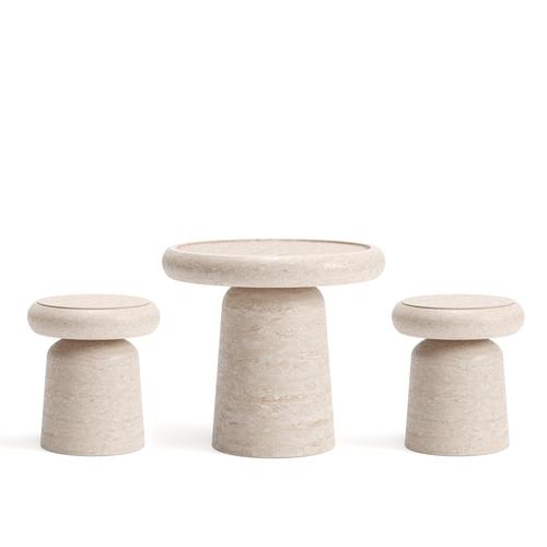 Nissa Travertino Stone Stool and Side Table by Ivan Colominas For Sale - Image 10 of 11