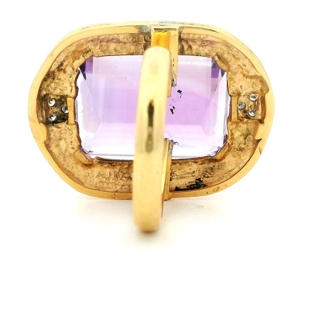 Italian 14k Gold Emerald-Cut Amethyst & Diamond Cocktail Ring, Circa 1980, Size 7.25 For Sale - Image 14 of 14