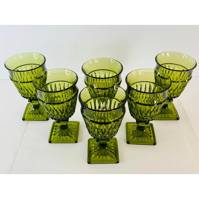 Vintage 1970s Green Footed Glass Goblets, Set of 6 For Sale In Boston - Image 6 of 6