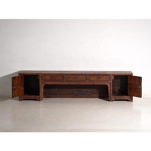 Brown Low Antique Sideboard in Painted Pine, China, 1900 For Sale - Image 8 of 11