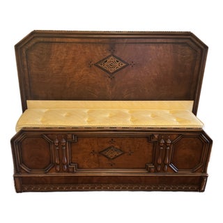 Berkey & Gay Jacobean Revival Carved Burl Walnut Bench, 1920s For Sale