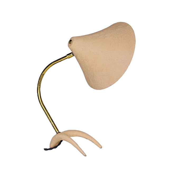 Brass and Beige Crowfoot Table Lamp attributed to Cosack Leuchten, 1950s For Sale