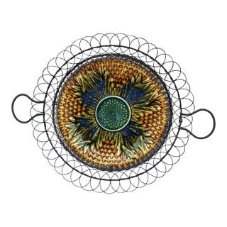 German Majolica Wire Leaves Basket, Circa 1900 For Sale