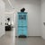 Wood Distressed Aqua Blue Slim Wood Carving Shutter Doors Storage Cabinet For Sale - Image 7 of 8