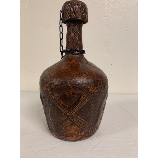 Rustic European Vintage Goat Leather Cognac Bottle From Spain For Sale - Image 3 of 8