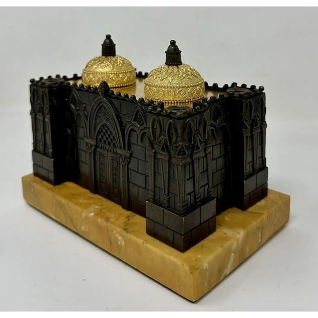 Antique Grand Tour French Bronze Desk Set Inkstand Church Cathedral Siena Marble For Sale - Image 6 of 11