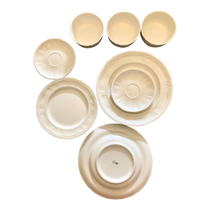 Vintage 1960’s French Gien 'Pont Aux Choux'-8 Pieces Dinnerware Set Off White