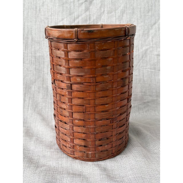 Brown Vintage Bamboo Waste Basket For Sale - Image 8 of 13