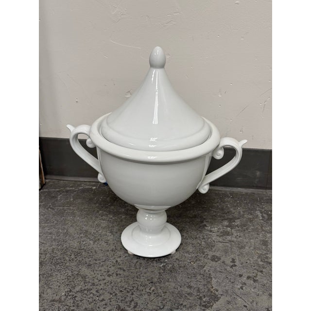 Bassett Furniture Imax Large White Ceramic Lidded Urn For Sale - Image 11 of 12