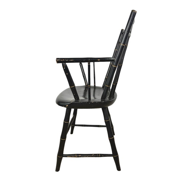 Vintage Black Painted Windsor-Style Armchair With Gold Pinstriping and Tablet Back For Sale - Image 11 of 12