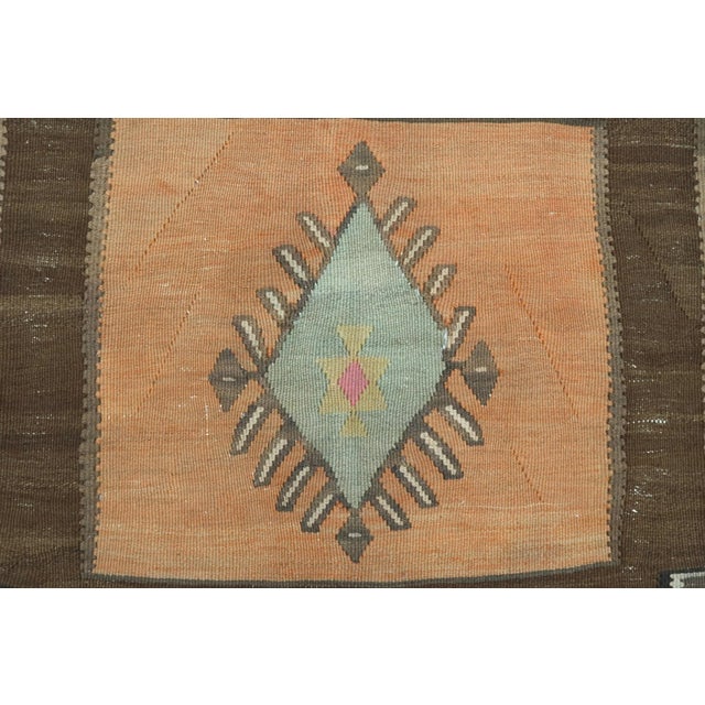 Coffee Vintage Turkish Kars Nomads Brown Kilim Rug For Sale - Image 8 of 13
