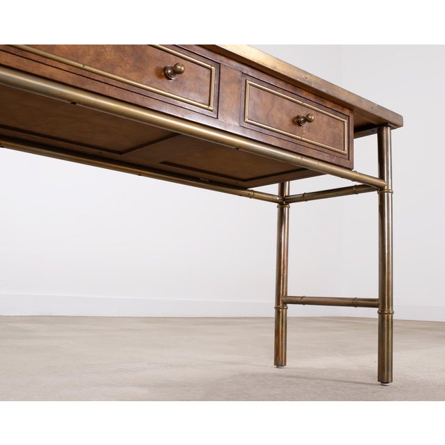 Mastercraft Etched Bronze Burlwood Console or Writing Desk 6 Ft For Sale - Image 15 of 18