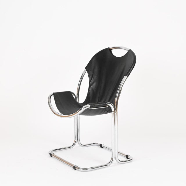 Bauhaus Bauhaus Black Leather and Chrome Cantilever Chair by Giandomenico Belotti, Italy, 1960s For Sale - Image 3 of 13