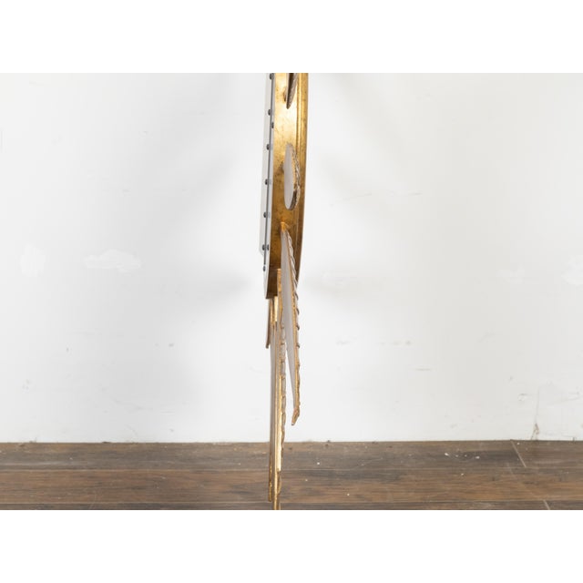 Gold Midcentury French Sunburst Wall Mirror with Leafy Décor and Convex Plate For Sale - Image 8 of 8