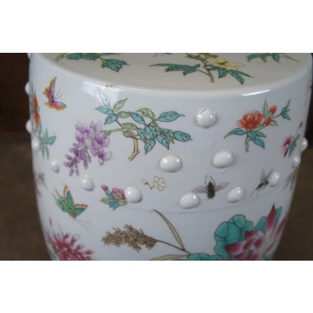 Mid 20th Century Chinese Famille Rose Floral & Fauna Polychrome Garden Stool Seat 18" For Sale - Image 9 of 13