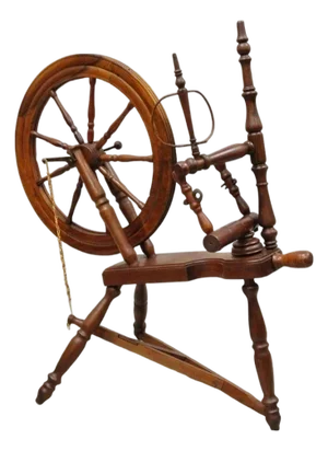 Antique Canadian Country Primitive Pine Wood Colonial Wooden Spinning Wheel