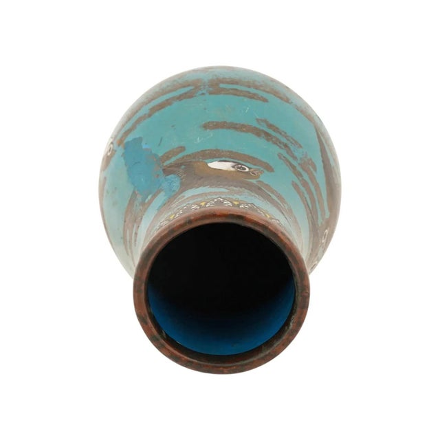 Metal Japanese Cloisonne Enamel Vase Sparrows Meiji Period Nagoya School For Sale - Image 7 of 8