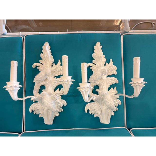 Vintage Palm Beach Pair of Parrot Bird Wall Light Sconces Newly Wired For Sale In West Palm - Image 6 of 12