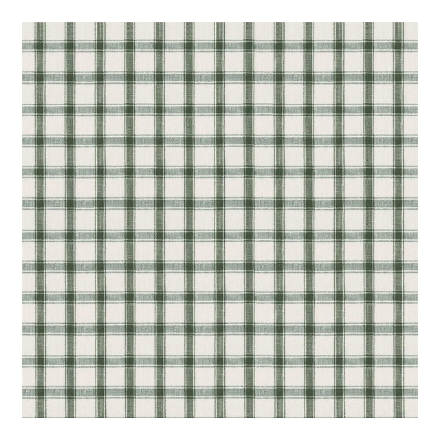 Sample - Schumacher Crawford Linen Check Fabric in Forest For Sale