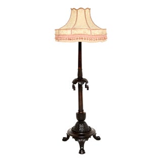 Antique Victorian Floor Lamp in Carved Mahogany, 1890 For Sale