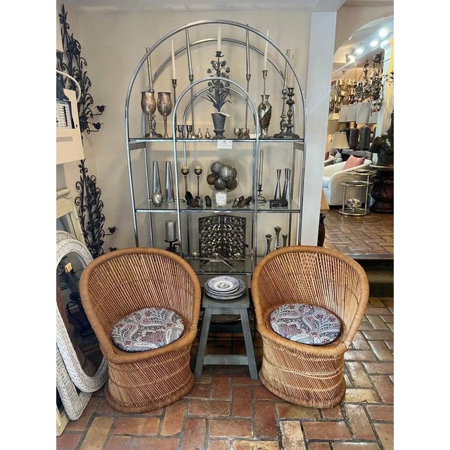 Tan Pair of Boho Chic Weaved Rope and Rattan Chairs For Sale - Image 8 of 10