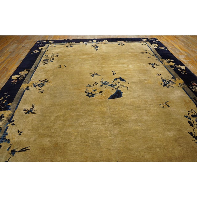 1920s Beige Cream Antique Floral Vase Deco Chinese Peking Knotted Wool Rug For Sale In New York - Image 6 of 11