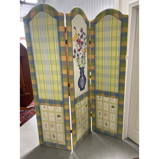 Coastal Upholstered 3-Panel Folding Screen For Sale - Image 3 of 11