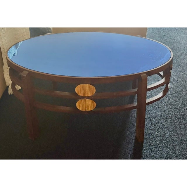 Art Deco Oval Coffee Table, or Side Table, With Original Cobalt Blue Glass Top For Sale - Image 9 of 10