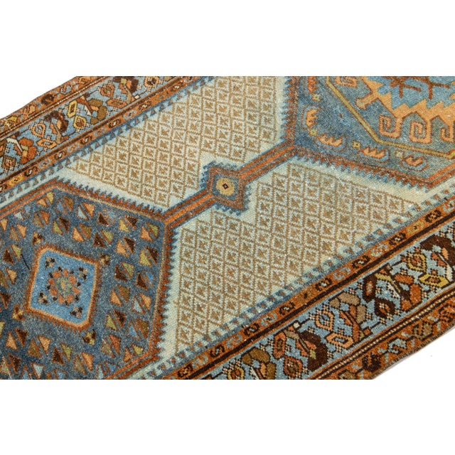 1920s Beige 1920s Hamadan Persian Beige Wool Runner With Medallion Design For Sale - Image 5 of 8