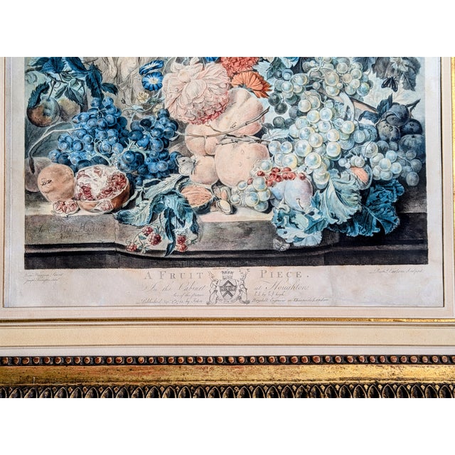 Jan Van Huysum, A Flower Piece and a Fruit Piece, London: Richard Earlon and John Boydell, 1778, Watercolors on Mezzotint, Framed, Set of 2 For Sale - Image 9 of 18