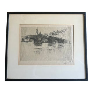 Antique Joseph Pennell "Ponte San Tranita" Framed Etching For Sale