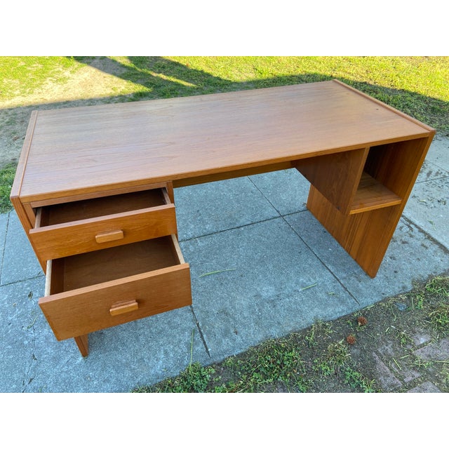 Wood Vintage Mid Century Modern Teak Danish Writing Desk For Sale - Image 7 of 12