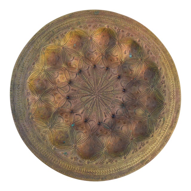 Moroccan Brass Tray W/ Engraved Details For Sale
