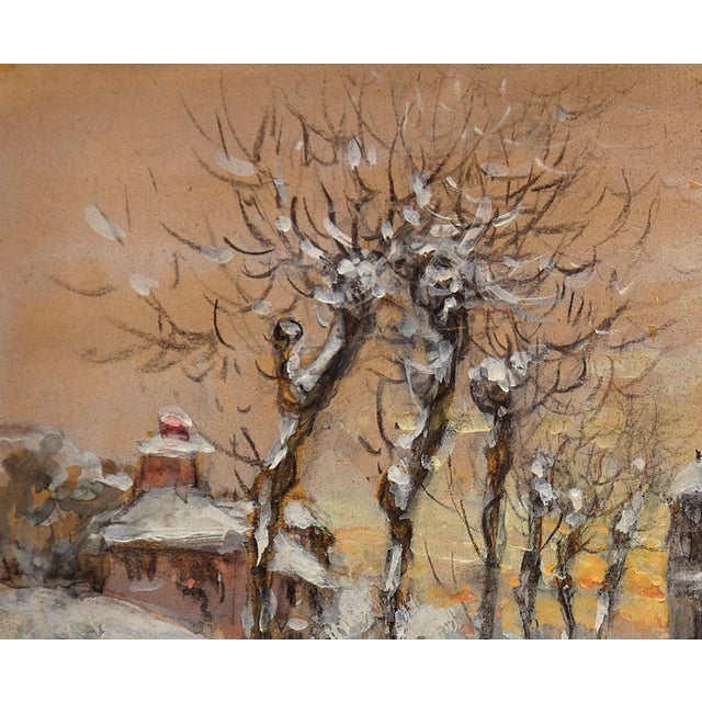 Brown Gaston Cornil, Gathering Winter Fuel, Time of the Great War, 1890s, Gouache & Watercolor & Paper, Framed For Sale - Image 8 of 18