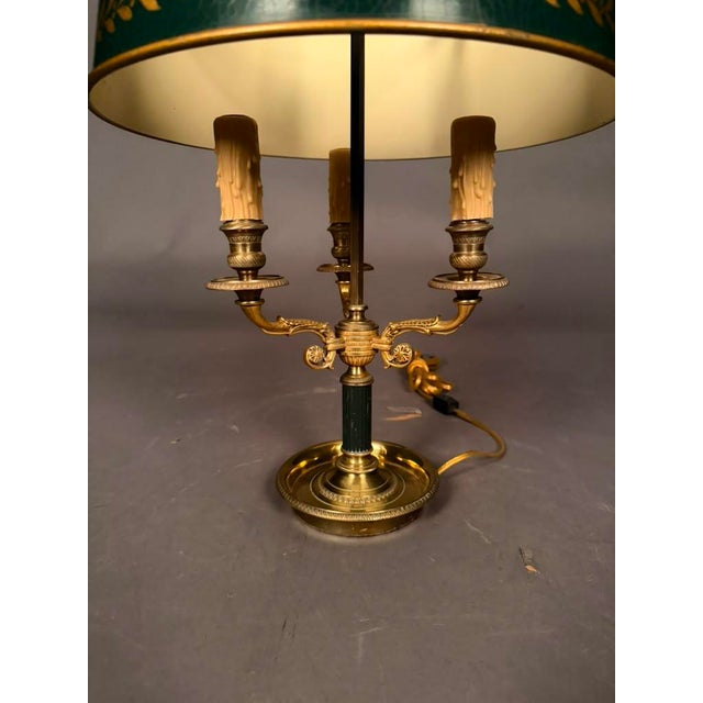 Traditional Late 19th Century French Empire Bouillotte Tole-Painted Lamp With Swan Finial, Circa 1890 For Sale - Image 3 of 15