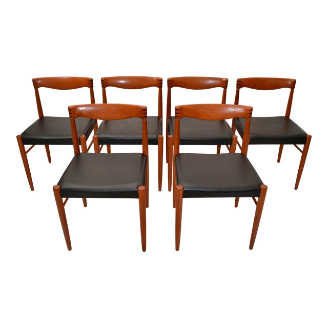 Set of 6 Henry Walter Klein Teak & Black Vinyl Dining Chairs