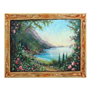 A Land From Long Ago - Colorful Landscape Still Life Oil Painting on Canvas Original Artwork by Michaela Jean For Sale