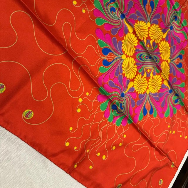 Vibrant 1980s Jean Patou Paris Silk Scarf - Psychedelic Floral Design Add a splash of vibrant color and iconic luxury to...