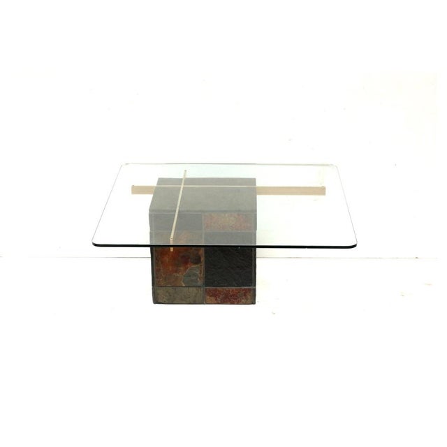 Black Italian Coffee Table with Natural Stone Base and Glass Top by Artedi, 1970s For Sale - Image 8 of 10