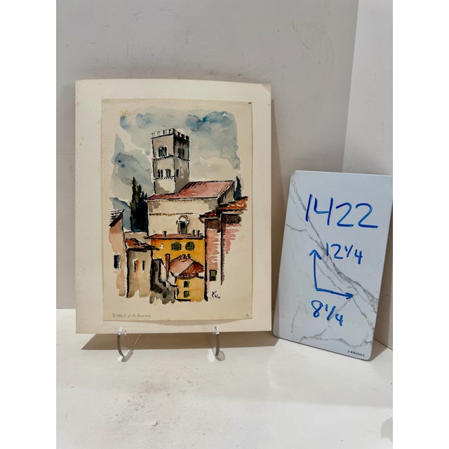 Paper Henry Emil Salloch Original Watercolor on Paper Il Duomo, Barga Italy. 1970. For Sale - Image 7 of 7