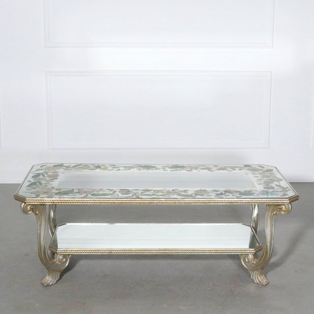 Early 20th Century Maison Jansen Attr. French Floral Eglomise Carved and Mirrored Coffee Table For Sale - Image 9 of 13