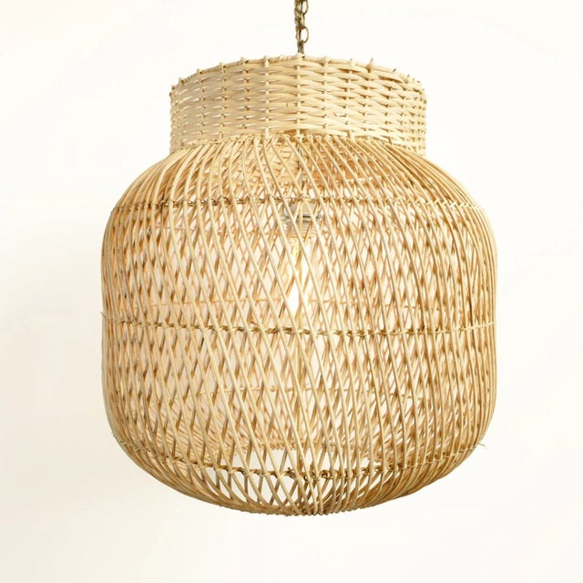 Organic hand weaved natural wicker jar style hanging lantern. This beautiful unique light looks great individually or in...