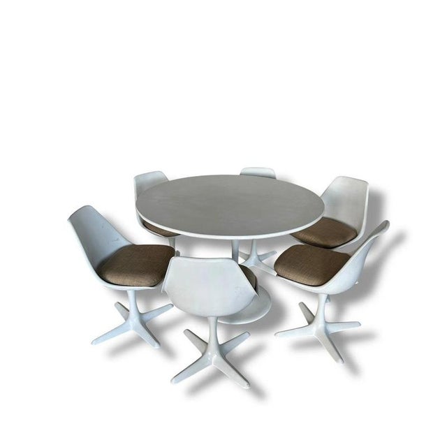 Contemporary Tulip Dining Set with Round Pedestal Table and Swivel Chairs by Maurice Burke for Arkana, 1960s, Set of 7 For Sale - Image 3 of 11