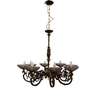 Vintage Murano Glass Chandelier in Bronze and Brass from Seguso, 1950s For Sale